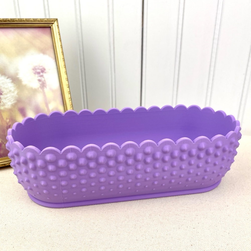 Hobnail Bowl, Oblong Bowl, Decorative Bowl with Scalloped Edge